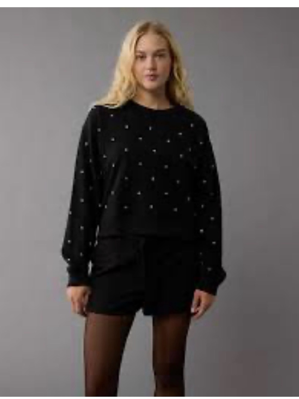 American Eagle Black Sweatshirt with Studded Crystal Detail - Sz Small